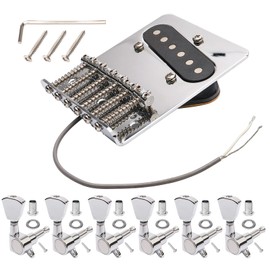 Jiuwu 6 Strings Saddle Bridge Plate Single Coil Neck Pickup Volume Control Plate with Tuner Pegs Set for TL Electric Guitars Replacement Parts - Silver
