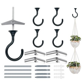 Evsteluo 4 Sets Heavy Duty Swag Ceiling Hooks with Hardware for Hanging Plants, Cavity Wall Fixing, Easy Installation, Holds Up to 30lbs, Ideal for Home & Garden (4 Sets, Black)