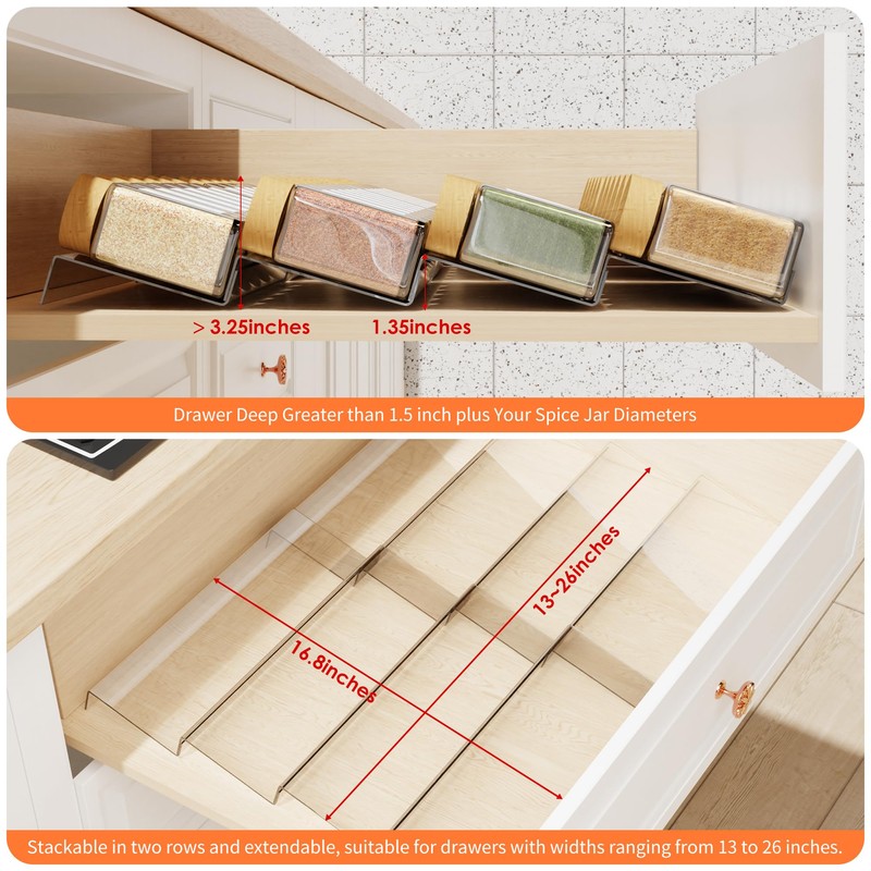 Jadehom Spice Drawer Organizer, 4 Tier Clear Acrylic Expandable From