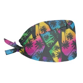 Frestree Tropical Hawaiian Coconut Tree Working Cap with Sweatbad Adjustable Tie Back Womens Hair Coverings One Size, Gourd-Shaped Turban