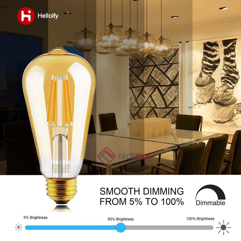 helloify ST64 LED Filament Bulbs, 9W(100W Equivalent) 800lm, Edison Vintage