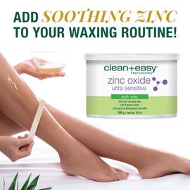 Clean + Easy Zinc Oxide Ultra Sensitive Soft Wax for Hair Removal - Depilatory Wax for Sensitive Skin, Removes Fine to Medium Hair, DIY Waxing, 14oz