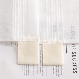 HeichkelL Net Curtain with Loops, Linen Look, Semi-Transparent Bistro Curtain, Country House Style, Short Curtains, Beige, H x W 60 x 90 cm