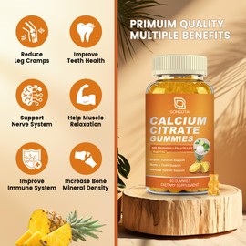 GONGOTA Calcium Citrate 1200mg with Vitamin D3 Gummies, Chewable Calcium for Bone, Muscle, Joints, Immune Support, Calcium Supplements for Women & Men,Sugar Free, Pineapple Flavor - 120 Gummies