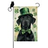 Wordatu Happy St. Patrick's Day Black Labrador Dog Garden Flag
