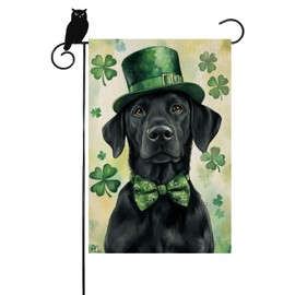 Wordatu Happy St. Patrick's Day Black Labrador Dog Garden Flag 12x18 Double Sided Small Spring Yard Shamrock Clover Sign for Home Outside Outdoor Decor (14158)