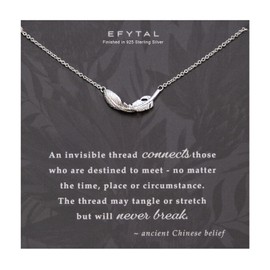 EFYTAL Friend Gifts for Women, Silver Plated Feather Friendship Necklace, Retirement Gifts for Women, Coworker Leaving Gift, Long Distance Relationship (Invisible Thread - Sterling Silver Plated)