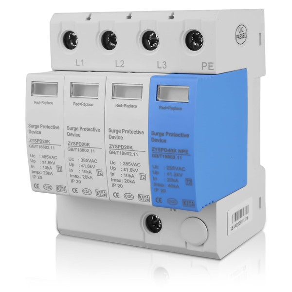 Surge Protection PV Surge Protection Device, Surge Arrester 3P+N 220V 20KA, Surge Protection DIN Rail, DIN Rail Mounting, Low Voltage Arrester for Thunder Protection