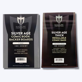 (300) Silver Age Thick Size RESEALABLE Ultra Clear Comic Book Bags and Boards - by Max Pro (Qty= 300 Bags and 300 Boards)