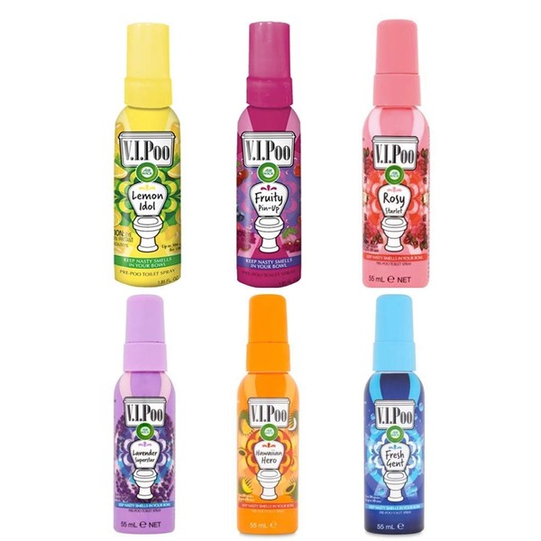 Air Wick V.I.P. Pre-Poop Toilet Sprays | Lemon/Lavender/Hawaiian/Fresh Model/Rosy Starlet/Fruity Pin-up |Contain Essential Oils | Travel size Air Fresheners | Up to 100 uses - 1.85 Oz. each (Set of 6)