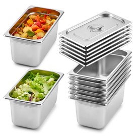 Wilprep 6 Pack Hotel Pans, 1/3 Size 6 in Deep Steam Table Pans with Lids, Food Grade Stainless Steel Hotel Pans, 6.3 qt Catering Food Storage Pans for Buffets Events Restaurants, NSF Listed