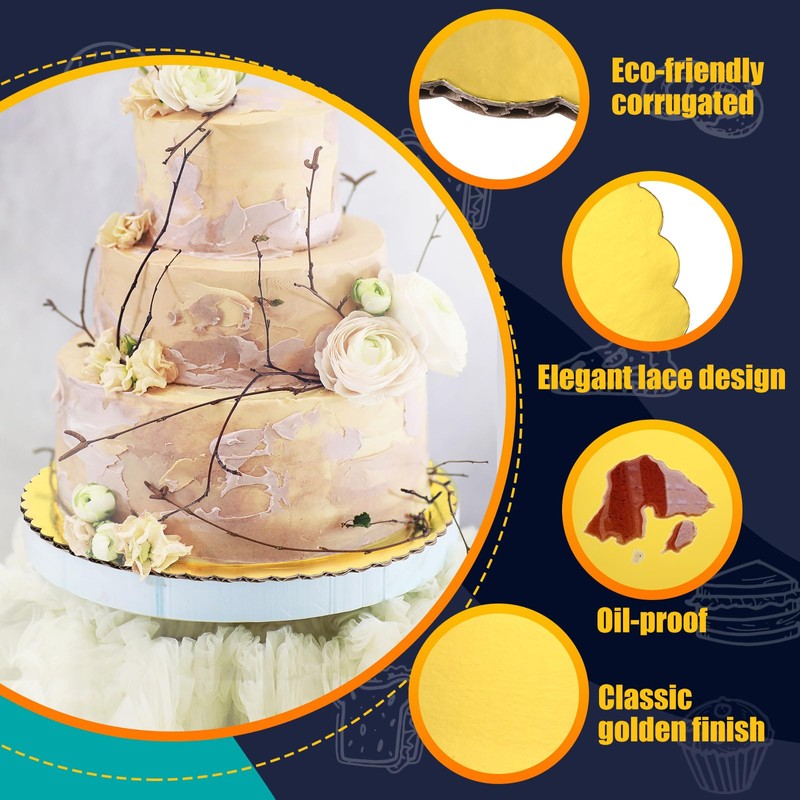Nuenen 50 Pcs 12 Inch Gold Cake Board Rounds Cake
