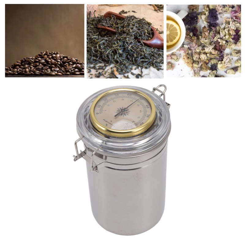 Cigar Jar Stainless Steel Silicone Ring with Hygrometer Waterproof Sealed