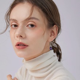 VONALA Celtic Knot Earrings 925 Sterling Silver Amethyst Earrings Purple Crystal Leverback Dangle Earrings February Birthstone Earrings for Women Girls