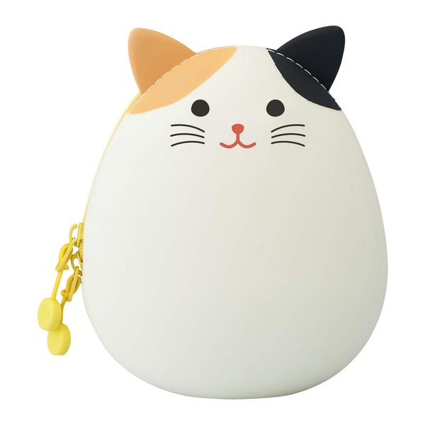 LIHITLAB PuniLabo Zipper Pouch, Egg-Shaped, 3.8" x 4.7", Calico Cat (A7783-7), Large: 1.3 x 4.7 x 3.8 inches