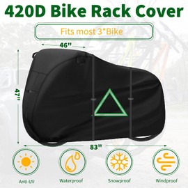 Bike Cover for Transport 1 Bikes, 420D Oxford Outdoor Bike Covers Waterproof Protector Bicycle Rack Covers for 1 Bikes on Rear Bike Rack Transport (Only Cover) (Black, XXL - 3 Bike)