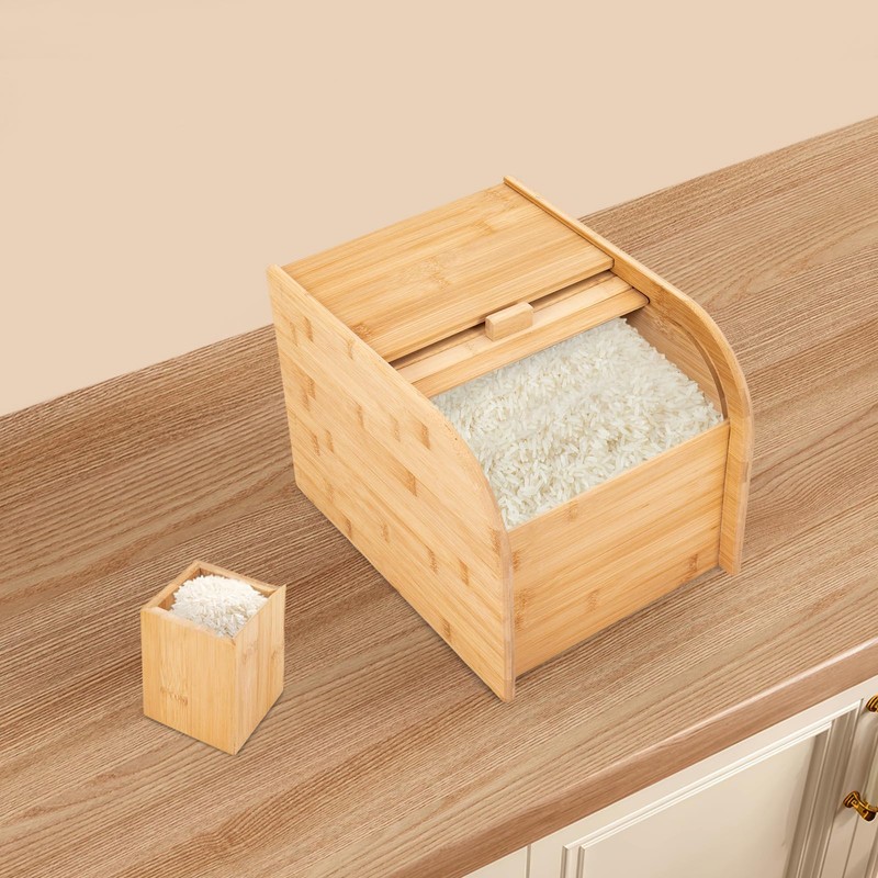 KONKENIE 10kg/22lbs Bamboo Rice Storage Container Wooden Cereal Grain Soybean