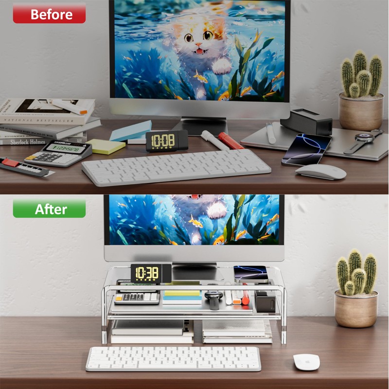 Egchi Clear Acrylic Monitor Stand Riser 2 Tier, 5.12 Inches