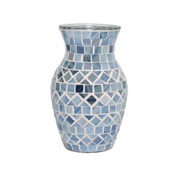 Blue Vase for Flower, Handmade Multi-Color Mosaic Blue Glass Vase Fashion Home Living Room Dining Table Decoration Home Décor Wedding Flower Arrangement(Blue, 8")