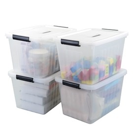 Readsky 4-Pack Clear Plastic Storage Latch Bin with Lids and Handle, 17 Liters