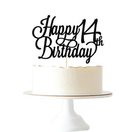 Gtseryeio - Decoración para tartas de cumpleaños 14 con purpurina negra, suministros para decoración de fiesta de cumpleaños 14 (14)