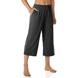 GIVON Womens Capri Pants Lightweight Wide Leg Summer Yoga Pants with Pockets Loose Fit Lounge Shorts / DCA207-CHARCOAL-L