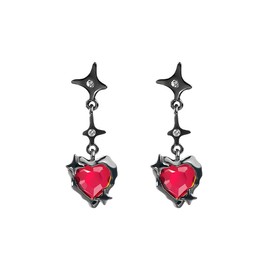 ALRNBY Black Emo Earrings Gothic Dangle Red Heart Earrings Y2K Punk Accessories for Teen Girls