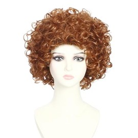 Peluca corta y rizada de color marrón rojizo para mujer ideal para disfraz de Halloween