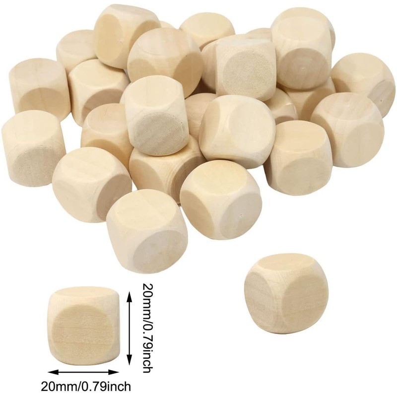 20 Pieces Wooden Cubes Blank DIY - Unpainted Cube Simple