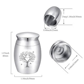CREATCABIN Mini Urn Tree of Life, Small Keepsake Urn, Ash Container, Love Bird, Alloy, Urn Set Parts, Memorials, Miniature Container, Decorative Urn for Female Male, 4 x 3 cm, Silver