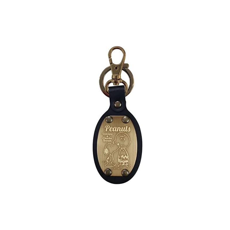 Ushikubo Kogeisha Peanuts Leather Key Chain Oval Snoopy & Charlie