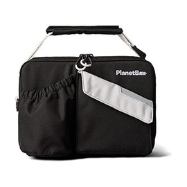 PlanetBox Insulated Lunch Bag – Black Currant Edition Carry Bag with Pockets for Water Bottle and Snacks – Durable, Easy to Clean, and BPA Free