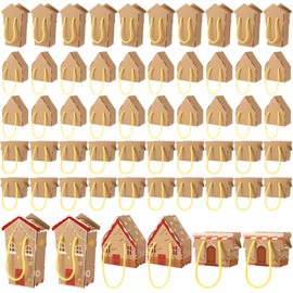 Weysat 50 Pcs Christmas Gingerbread House Kit DIY Build Christmas Gingerbread House Boxes with Ropes Xmas Gift Boxes for DIY Crafts Xmas Party Supplies Decor(Brown)