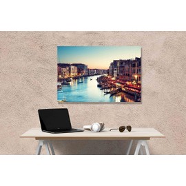 Sunset Over The Grand Canal, Venice Canvas Wall Art Pictures Stretched and Framed Home Office Bedroom Prints Cityscape Photos 30 x 20cm (12 x 8 inches) A4