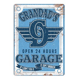 wtf | Grandad's Garage - Blue | Sticky Pads - Metal Wall Sign Plaque Art Inspirational