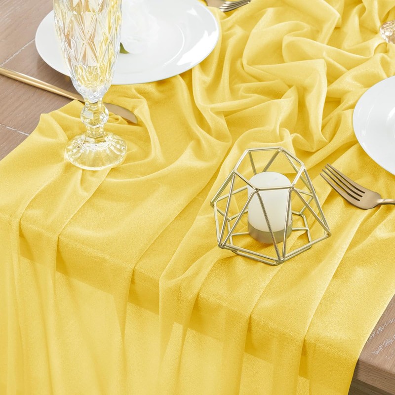 Socomi 4pcs Yellow Gauze Table Runner Chiffon Like Wedding Table