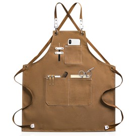 TOATELU Cooking Apron Aprons for Men, Trendy Cooking Apron with Pockets, Heavy Duty Tool Apron for Men for Kitchen, Garden, Ceramic, Workshop, Garage and More and More (Brown), Yellow-Brown