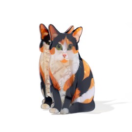 Sitting Calico Cat Hair Claw Clip, Orange White & Black Kitten Design, Metal Spring with Shark Tooth Grip, Cute Non-Slip Hair Claw for Women & Cat Lovers