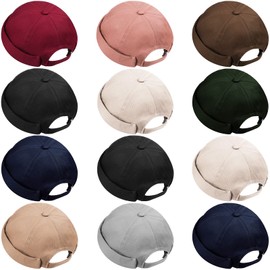 Vabean 12 Pieces Brimless Hat Docker Cap Adjustable Skull Caps for Men Women Rolled Cuff Brimless Beanie Hat, Assorted Color(Classic Color)