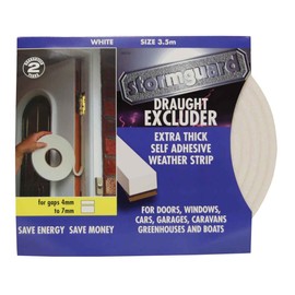 STORMGUARD B01N5KQIKJ White Extra Thick Rubber Foam Draught excluder Weather proofing Seal for 4-7mm Gaps 3.5 Metre roll. Guaranteed 2 Years