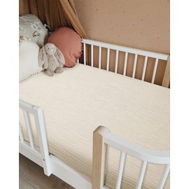 Crib Sheets for Boys Girl, Fitted Baby Toddler Bed Sheets 28" x 52", Neutral Muslin Cotton Crib Mattress Sheet with Boho Style, Soft and Breathable Comfort (Cream, Crib Sheet)