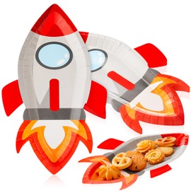 meekoo 24 Pcs Astronaut Rocket Shaped Party Paper Plates Rocket Ship Theme Astronaut Party Decorations for Dinner Dessert Picnic Birthday Wedding