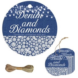 50PCS Denim and Diamonds Bachelorette Thank You Tags Blue Silver Denim and Diamonds Decor New Jeans Bridal Shower Decor Jewelry Birthday Gift Tags Women Bachelorette Bridal Shower Birthday Supplies