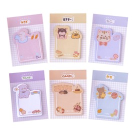 WIICOYK 6 Pack Sticky Notes Cute, Self-Stick Memo Pads Pastel, Sticky Memo Pads Cartoon Animal, 180 Sheets Total, Small, 6 Styles, Party Gifts