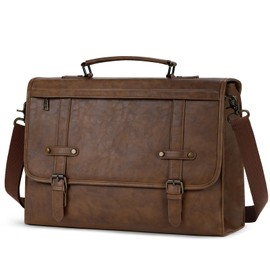 RAINSMORE Mens Messenger Bag 17 Inch Waterproof Vintage Leather Laptop Briefcase Large Computer Laptop Bag Satchel Bag Retro Shoulder Bag,Brown