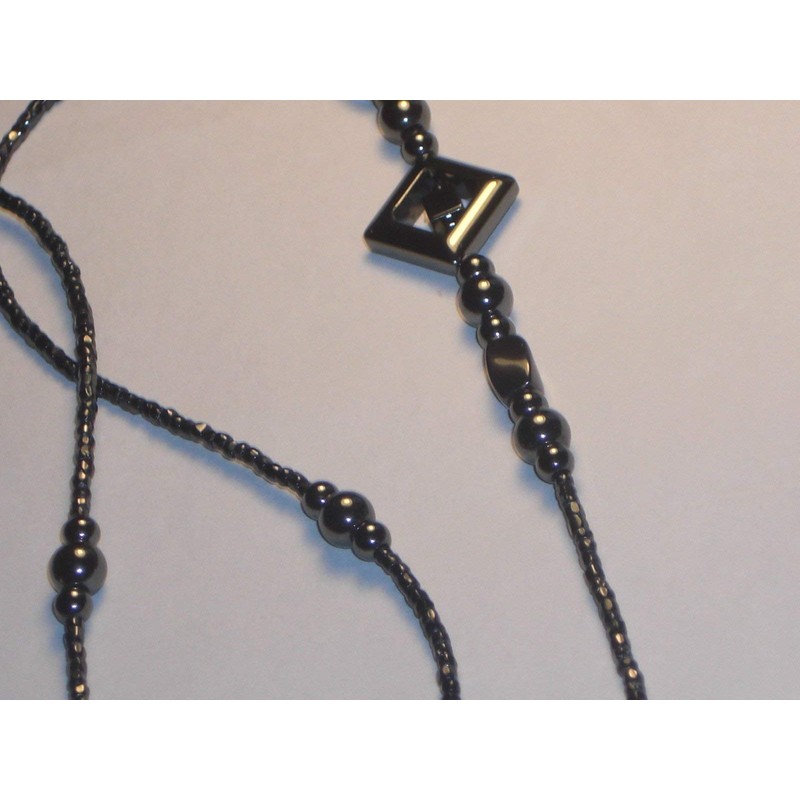 Hematite Square Design Beaded Eyeglass Chain With Ring 28 inches