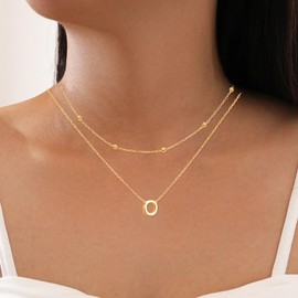 Dexspoeny 2Pcs Gold Layered Initial Necklaces for Women, 14K Gold Layered Necklace Set, Letter Pendant Necklace, 26 Letters A-Z,Dainty Necklaces for Women Trendy Jewelry Gift