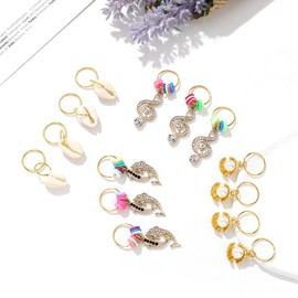 Formery Cowrie Shell Braid Hair Jewels Gold Pearl Rhinestone Loc Rings Jewelry for Hair Fish African Dreadlock Charms Accessories for Women and Girls (14Pcs)