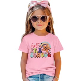 SOFEON Toddler Girl Kindergarten Shirt Hello Preschool T-Shirt Star Rainbow First Day of School Shirts Preschool Summer Tees(Pink,4T(110))