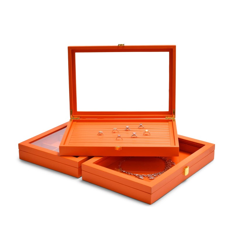 Oirlv 24 Grid Premium Leather Jewelry Organizer Tray with Transparent